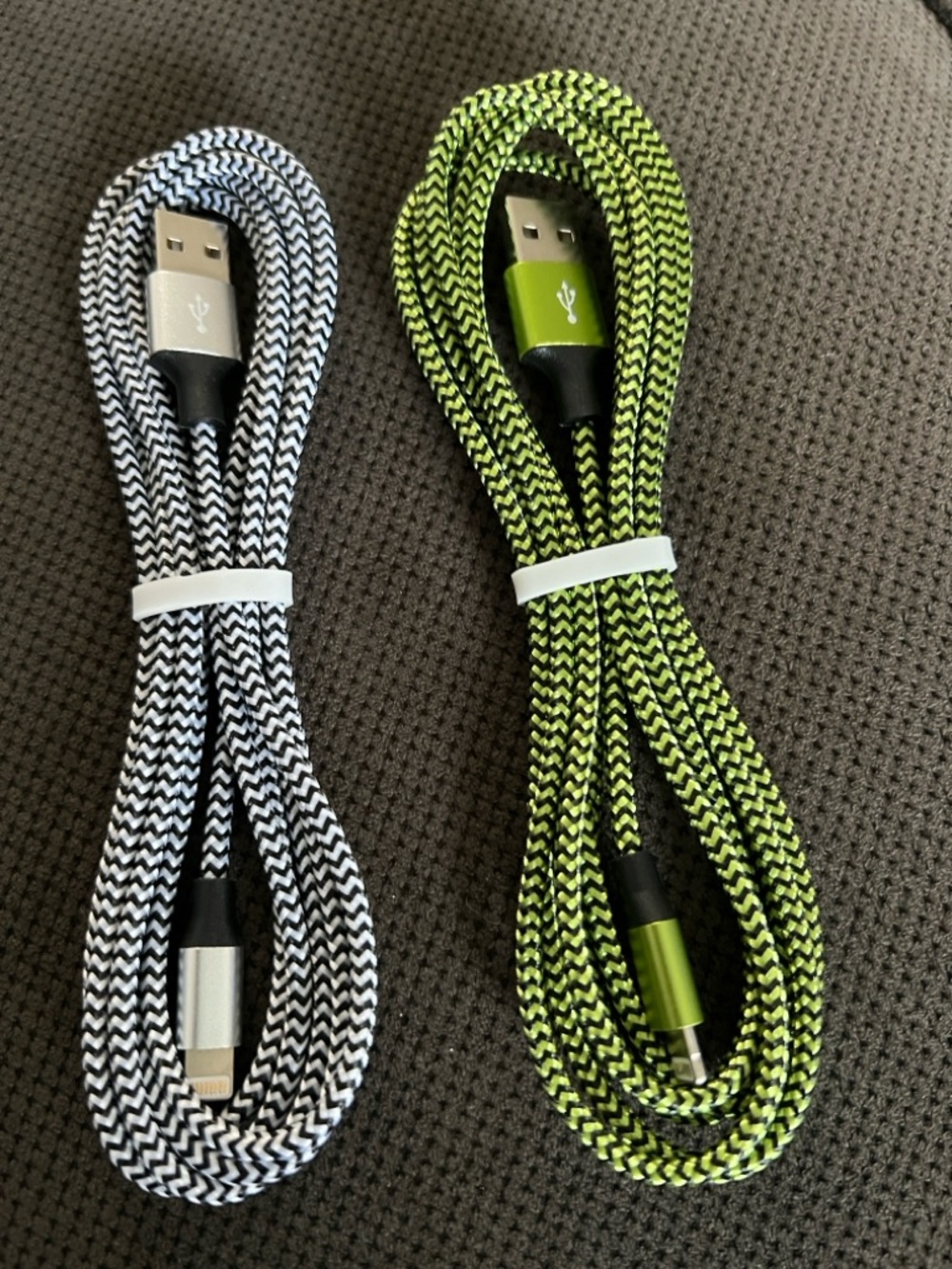 Braided USB Charging Cables - Black/White & Lime Green, Reliable Sync